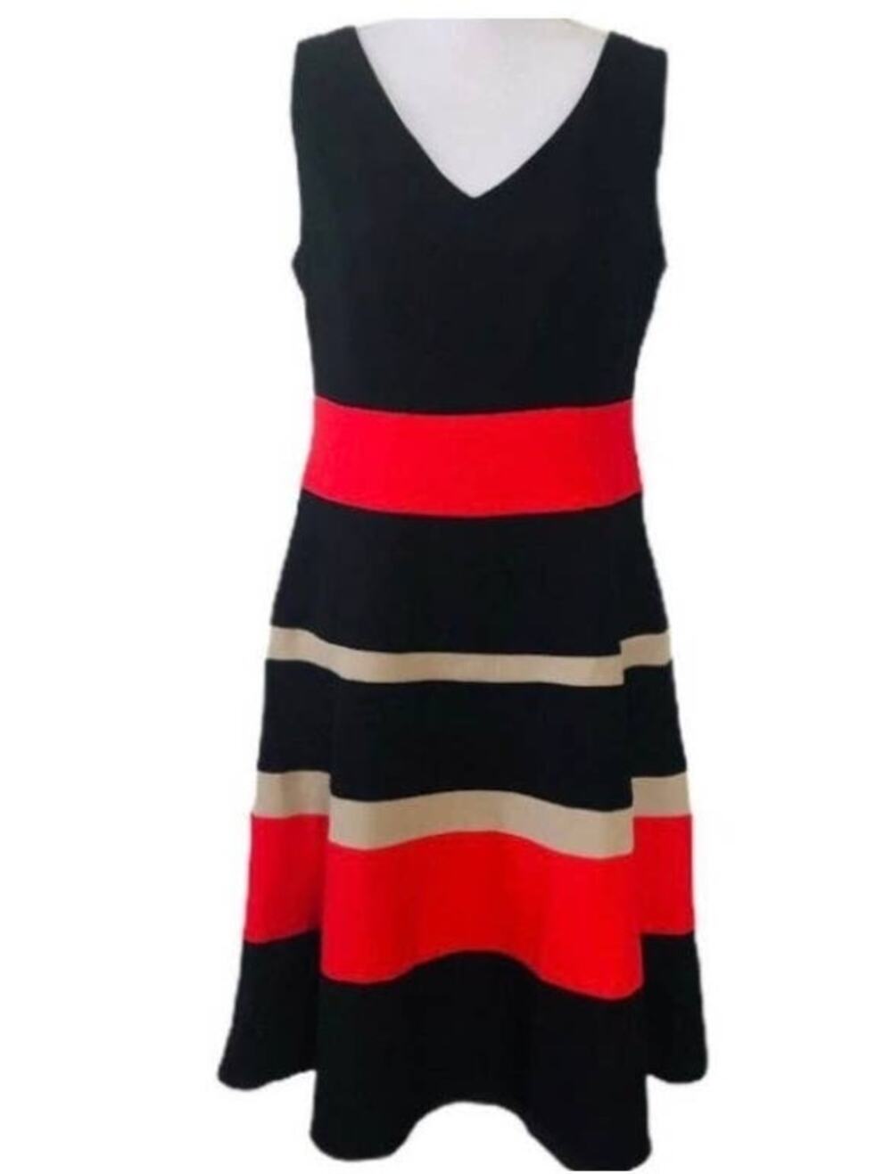 Black Label by Evan Picone Striped Black Red Dress Size 8